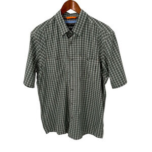 Orvis Mens Plaid Short Sleeve Button Front Shirt Green Gray Active Fit Size M